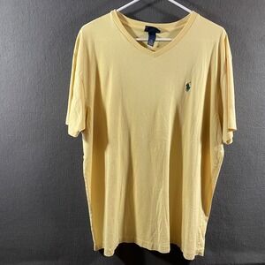 Polo Ralph Lauren T Shirt V‎ Neck Cotton Pony Logo Yellow Large
